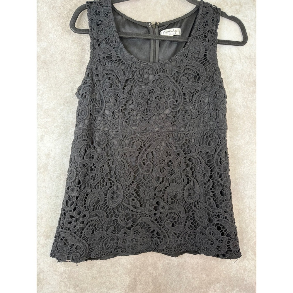 Patrizia Luca Milano Crochet Top Large Black Floral Sleeveless Boho Whimsygoth - Picture 1 of 5